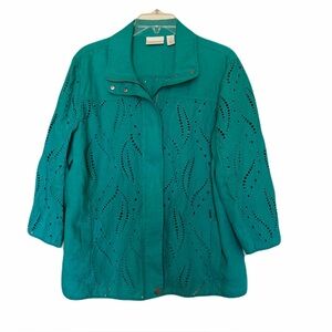 Chico’s Green Eyelet Linen Jacket Chico’s size 3 / US 16